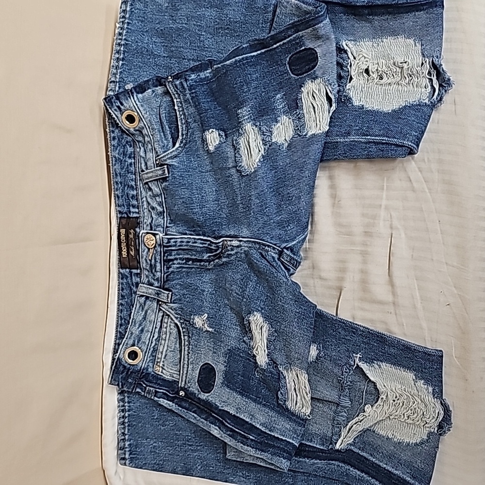 Roberto Cavalli Distressed Blue Skinny Jeans